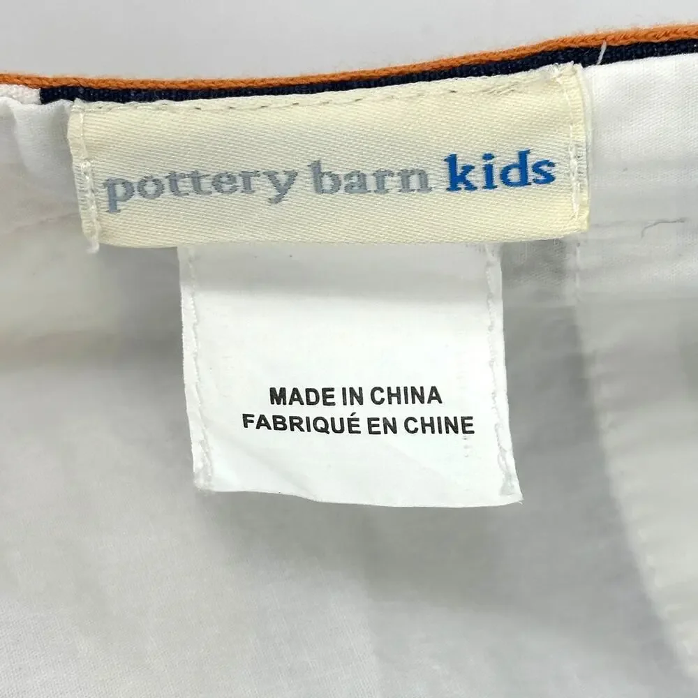Pottery Barn Kids Rugby Blue White Stripe Orange Trim Curtain Panel 50 X 96